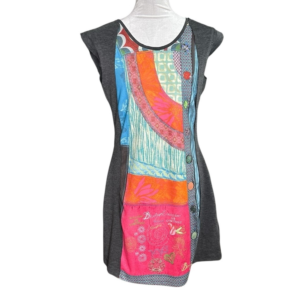 Desigual Multicolored Patchwork Short Sleeve Mini… - image 1
